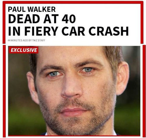保罗沃克车祸去世，年仅40岁